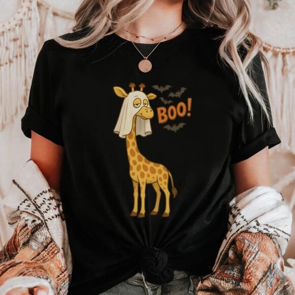Tops - Retro Giraffe in Ghost Halloween Shirt, Halloween Shirt
